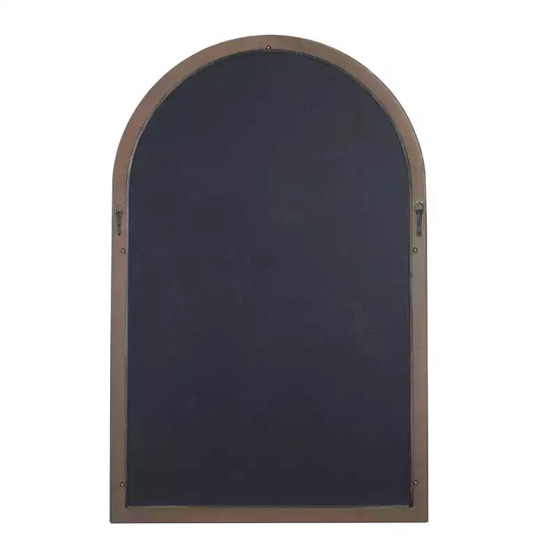 Miroir mural en bois inspiré d'une vitre de fenêtre, avec dessus arqué, marron, finition blanc délavé vieilli