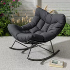 Fauteuil à bascule d'extérieur surdimensionné, Rocker moderne en métal avec coussin, Chaise Papasan supportant 158 kg pour balcon et chambre
