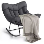 Fauteuil à bascule d'extérieur surdimensionné, Rocker moderne en métal avec coussin, Chaise Papasan supportant 158 kg pour balcon et chambre