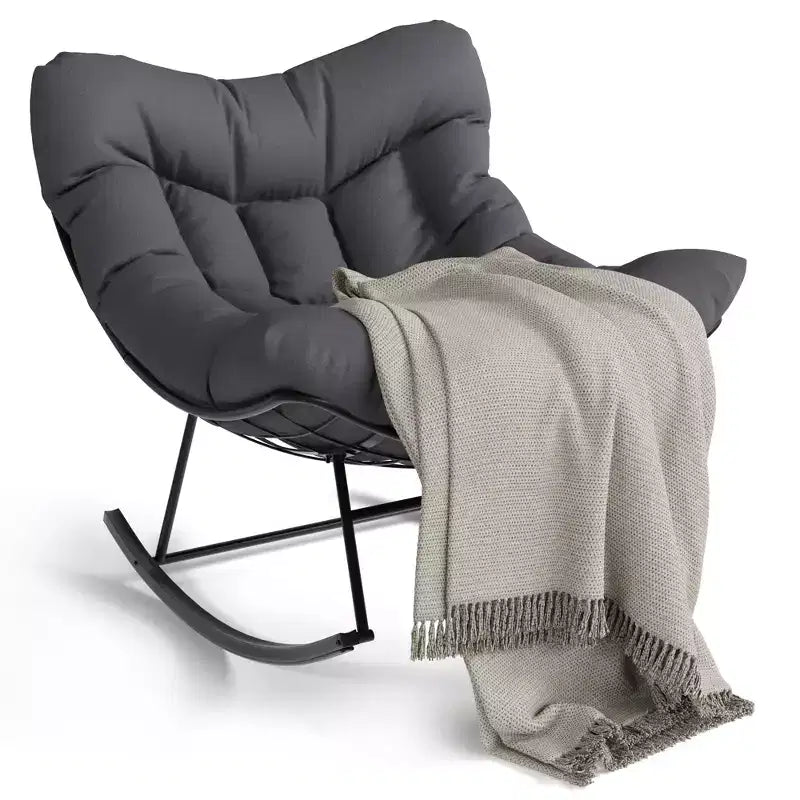Fauteuil à bascule d'extérieur surdimensionné, Rocker moderne en métal avec coussin, Chaise Papasan supportant 158 kg pour balcon et chambre