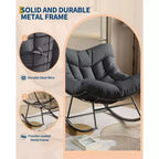 Fauteuil à bascule d'extérieur surdimensionné, Rocker moderne en métal avec coussin, Chaise Papasan supportant 158 kg pour balcon et chambre