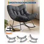 Fauteuil à bascule d'extérieur surdimensionné, Rocker moderne en métal avec coussin, Chaise Papasan supportant 158 kg pour balcon et chambre