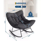 Fauteuil à bascule d'extérieur surdimensionné, Rocker moderne en métal avec coussin, Chaise Papasan supportant 158 kg pour balcon et chambre