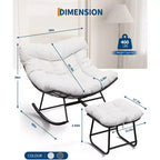 Fauteuil à bascule d'extérieur surdimensionné, Rocker moderne en métal avec coussin, Chaise Papasan supportant 158 kg pour balcon et chambre