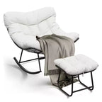 Fauteuil à bascule d'extérieur surdimensionné, Rocker moderne en métal avec coussin, Chaise Papasan supportant 158 kg pour balcon et chambre