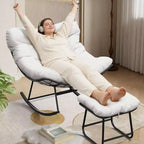 Fauteuil à bascule d'extérieur surdimensionné, Rocker moderne en métal avec coussin, Chaise Papasan supportant 158 kg pour balcon et chambre