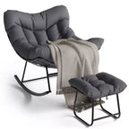 Fauteuil à bascule d'extérieur surdimensionné, Rocker moderne en métal avec coussin, Chaise Papasan supportant 158 kg pour balcon et chambre
