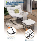 Fauteuil à bascule d'extérieur surdimensionné, Rocker moderne en métal avec coussin, Chaise Papasan supportant 158 kg pour balcon et chambre
