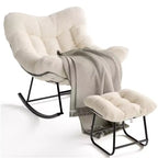 Fauteuil à bascule d'extérieur surdimensionné, Rocker moderne en métal avec coussin, Chaise Papasan supportant 158 kg pour balcon et chambre