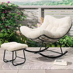 Fauteuil à bascule d'extérieur surdimensionné, Rocker moderne en métal avec coussin, Chaise Papasan supportant 158 kg pour balcon et chambre