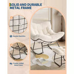 Fauteuil à bascule d'extérieur surdimensionné, Rocker moderne en métal avec coussin, Chaise Papasan supportant 158 kg pour balcon et chambre