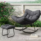 Fauteuil à bascule d'extérieur surdimensionné, Rocker moderne en métal avec coussin, Chaise Papasan supportant 158 kg pour balcon et chambre