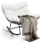 Fauteuil à bascule d'extérieur surdimensionné, Rocker moderne en métal avec coussin, Chaise Papasan supportant 158 kg pour balcon et chambre
