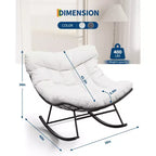 Fauteuil à bascule d'extérieur surdimensionné, Rocker moderne en métal avec coussin, Chaise Papasan supportant 158 kg pour balcon et chambre