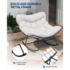 Fauteuil à bascule d'extérieur surdimensionné, Rocker moderne en métal avec coussin, Chaise Papasan supportant 158 kg pour balcon et chambre