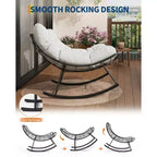 Fauteuil à bascule d'extérieur surdimensionné, Rocker moderne en métal avec coussin, Chaise Papasan supportant 158 kg pour balcon et chambre