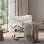 Fauteuil à bascule d'extérieur surdimensionné, Rocker moderne en métal avec coussin, Chaise Papasan supportant 158 kg pour balcon et chambre