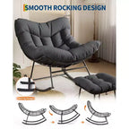 Fauteuil à bascule d'extérieur surdimensionné, Rocker moderne en métal avec coussin, Chaise Papasan supportant 158 kg pour balcon et chambre