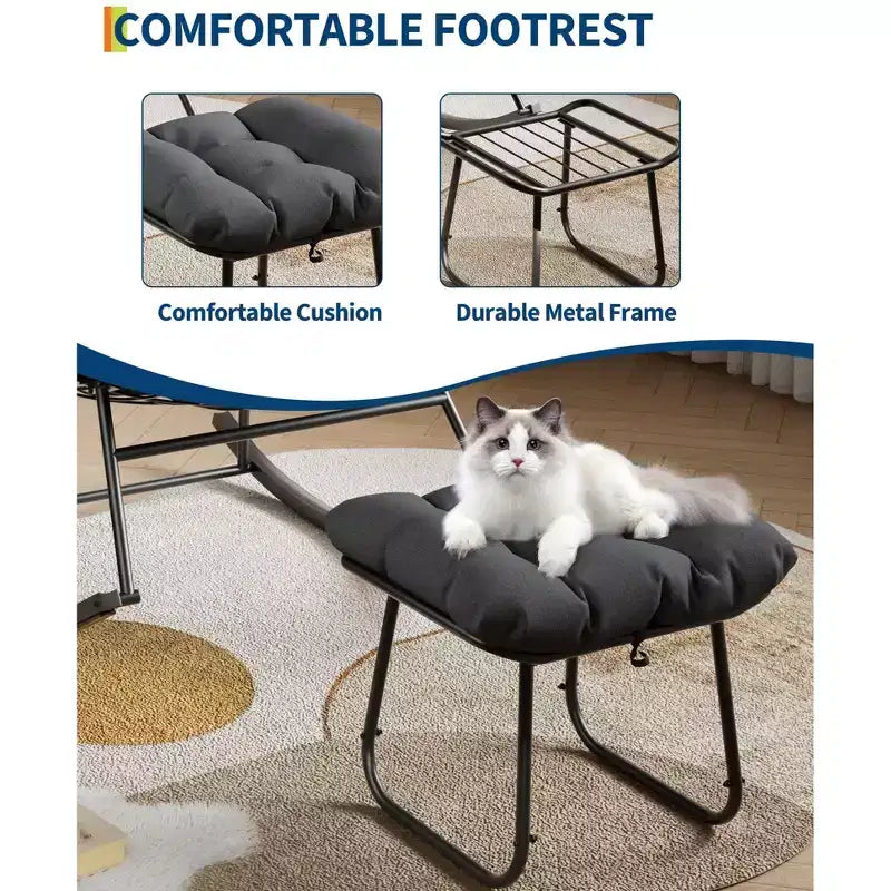 Fauteuil à bascule d'extérieur surdimensionné, Rocker moderne en métal avec coussin, Chaise Papasan supportant 158 kg pour balcon et chambre