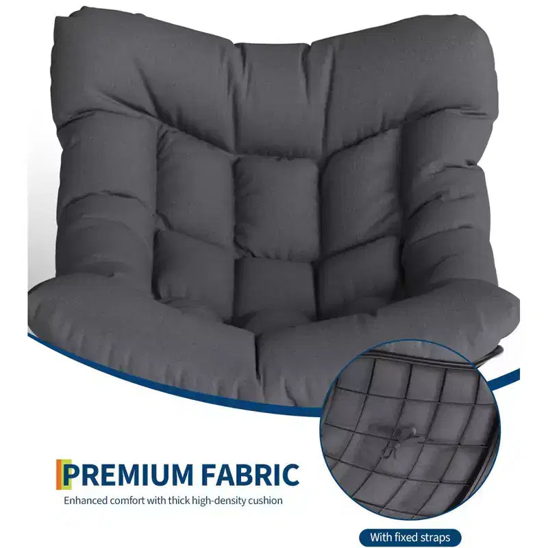 Fauteuil à bascule d'extérieur surdimensionné, Rocker moderne en métal avec coussin, Chaise Papasan supportant 158 kg pour balcon et chambre