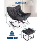 Fauteuil à bascule d'extérieur surdimensionné, Rocker moderne en métal avec coussin, Chaise Papasan supportant 158 kg pour balcon et chambre