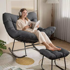 Fauteuil à bascule d'extérieur surdimensionné, Rocker moderne en métal avec coussin, Chaise Papasan supportant 158 kg pour balcon et chambre