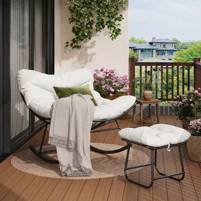 Fauteuil à bascule d'extérieur surdimensionné, Rocker moderne en métal avec coussin, Chaise Papasan supportant 158 kg pour balcon et chambre