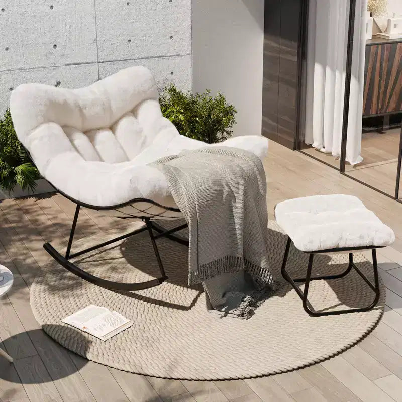 Fauteuil à bascule d'extérieur surdimensionné, Rocker moderne en métal avec coussin, Chaise Papasan supportant 158 kg pour balcon et chambre