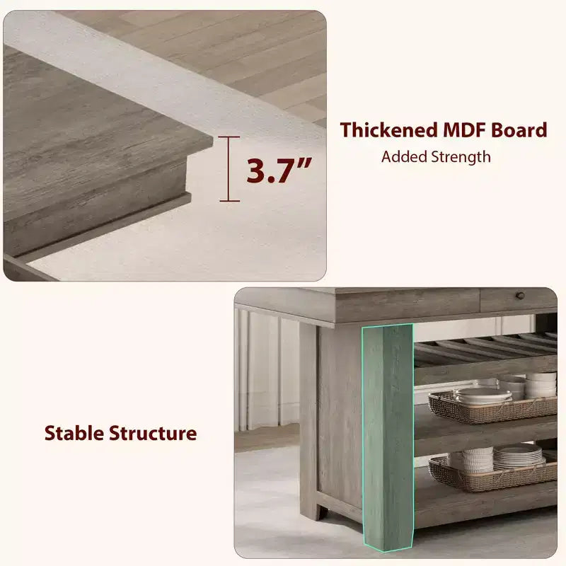 Table de salle à manger de ferme pour 4-6 personnes, table de cuisine en bois hauteur comptoir avec étagères de rangement et tiroir pour salle à manger d'appartement