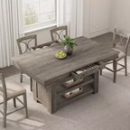 Table de salle à manger de ferme pour 4-6 personnes, table de cuisine en bois hauteur comptoir avec étagères de rangement et tiroir pour salle à manger d'appartement