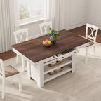 Table de salle à manger de ferme pour 4-6 personnes, table de cuisine en bois hauteur comptoir avec étagères de rangement et tiroir pour salle à manger d'appartement
