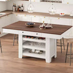 Table de salle à manger de ferme pour 4-6 personnes, table de cuisine en bois hauteur comptoir avec étagères de rangement et tiroir pour salle à manger d'appartement