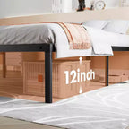 Cadre de lit métallique robuste avec support à lattes en acier, rangement sous le lit de 12", assemblage rapide, capacité de 300 lb, très grand lit