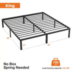 Cadre de lit métallique robuste avec support à lattes en acier, rangement sous le lit de 12", assemblage rapide, capacité de 300 lb, très grand lit