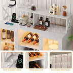 Meuble de bar à liqueurs autoportant avec éclairage LED et prises électriques, avec casier à vin et porte-verres