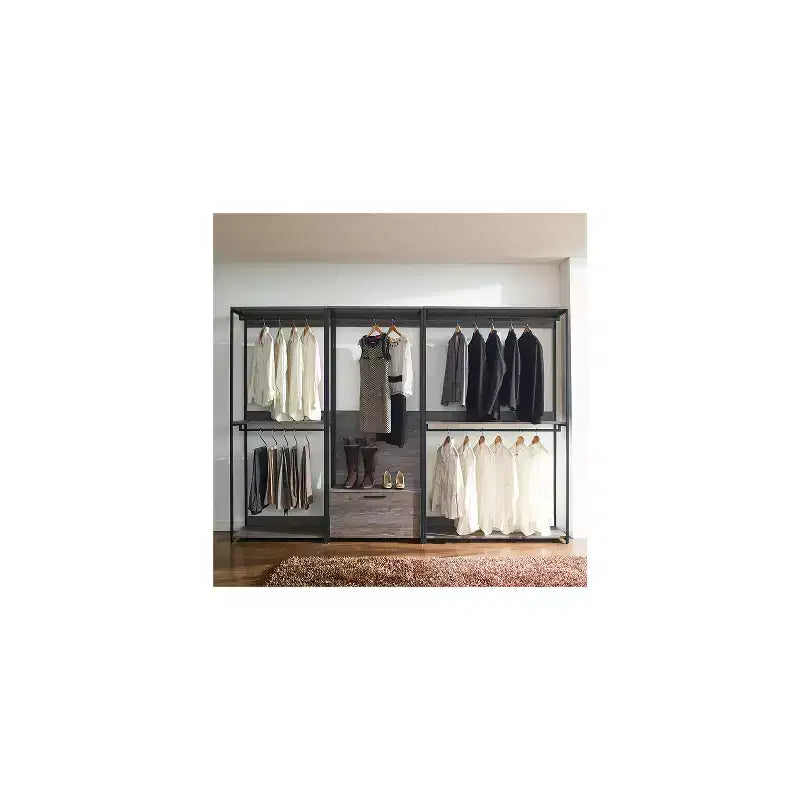 HomeStock 77.7 in.H x 111 in.W Black Wood Composite Closet System for Universal Storage with Storage Bins
