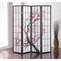 MAYEERTY 4 Panel Screem Room Divider Plum Blossom Black for Home Office
