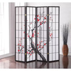 MAYEERTY 4 Panel Screem Room Divider Plum Blossom Black for Home Office