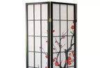 Paravent 4 panneaux, motif pruniers en fleurs sur fond noir, écran d'intimité pliable pour bureau à domicile