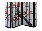 Paravent 4 panneaux, motif pruniers en fleurs sur fond noir, écran d'intimité pliable pour bureau à domicile
