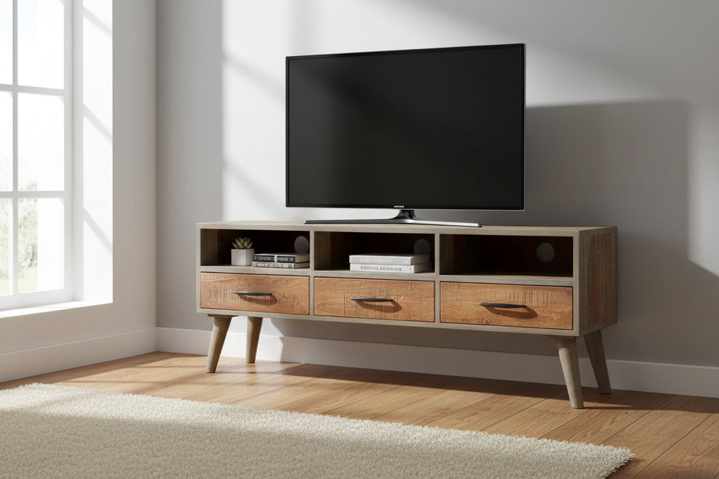 vidaXL TV Stand Grey and honey brown Solid rough mango wood