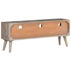 Meuble TV gris et brun miel, en bois de manguier massif avec finition vieillie, 130 cm