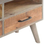 Meuble TV gris et brun miel, en bois de manguier massif avec finition vieillie, 130 cm