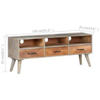 Meuble TV gris et brun miel, en bois de manguier massif avec finition vieillie, 130 cm