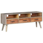 Meuble TV gris et brun miel, en bois de manguier massif avec finition vieillie, 130 cm