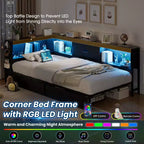Lit de coin double avec tiroirs de rangement, station de recharge et étagères, canapé-lit en L pour adolescents