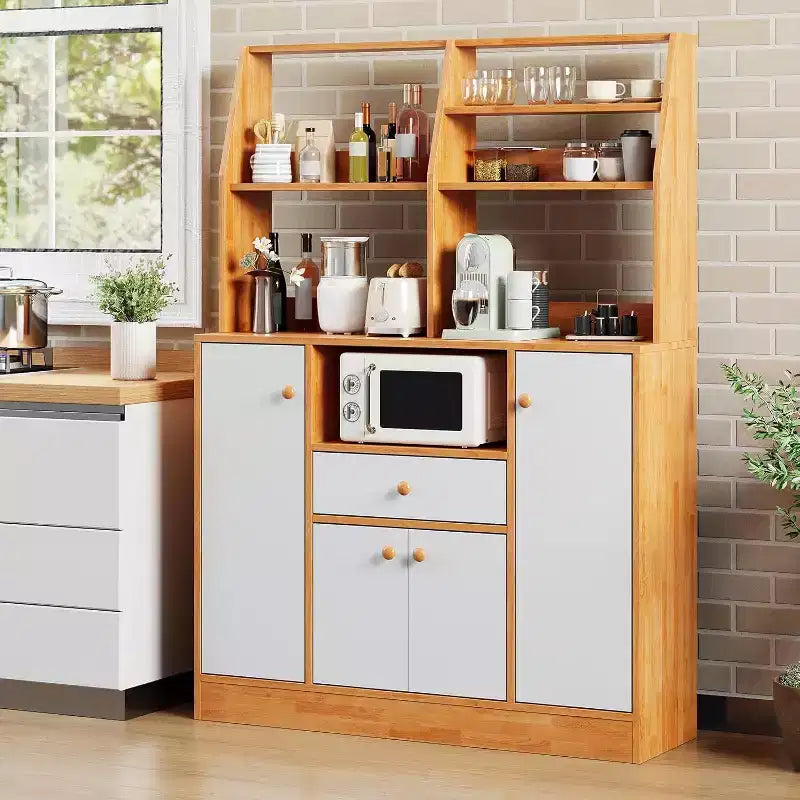 Bahut de cuisine en bois, grand buffet de rangement, armoire de cuisine autoportante avec tiroirs et étagères réglables