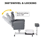 Fauteuil Pédicure Inclinable avec Tabouret, Repose-Pieds & Bassine de Massage, Poste de Pédicure à Vérin Hydraulique pour Technicien Ongulaire, Fauteuil Spa pour Pieds Pivotant
