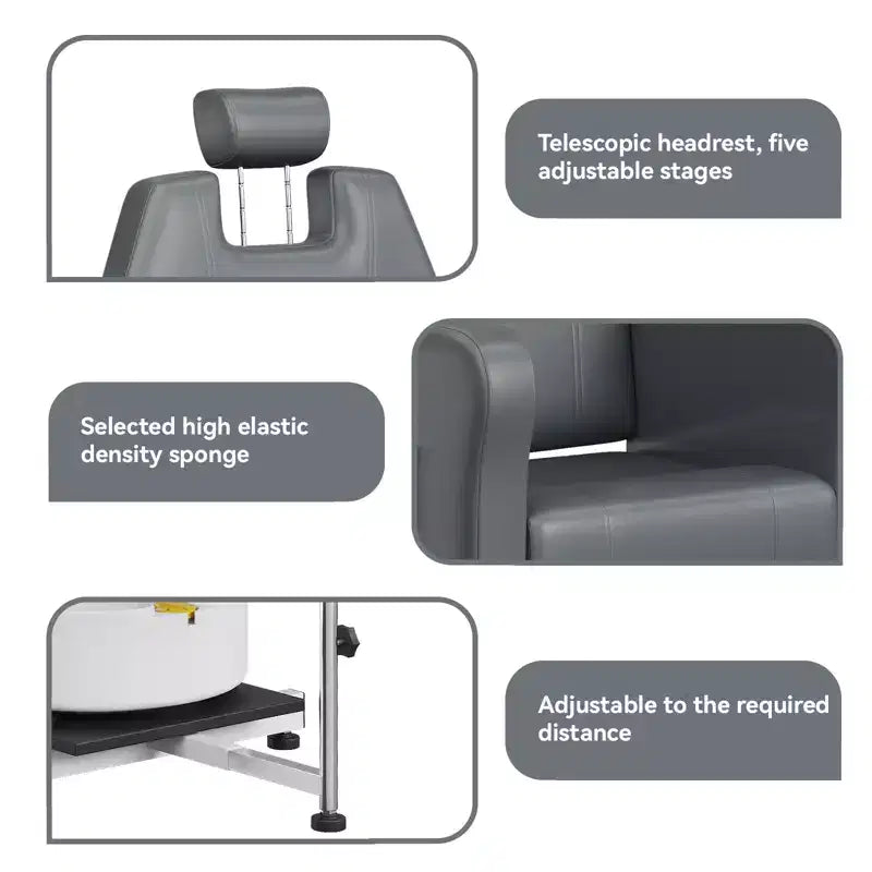 Fauteuil Pédicure Inclinable avec Tabouret, Repose-Pieds & Bassine de Massage, Poste de Pédicure à Vérin Hydraulique pour Technicien Ongulaire, Fauteuil Spa pour Pieds Pivotant
