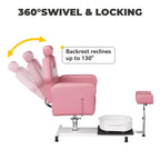 Fauteuil Pédicure Inclinable avec Tabouret, Repose-Pieds & Bassine de Massage, Poste de Pédicure à Vérin Hydraulique pour Technicien Ongulaire, Fauteuil Spa pour Pieds Pivotant